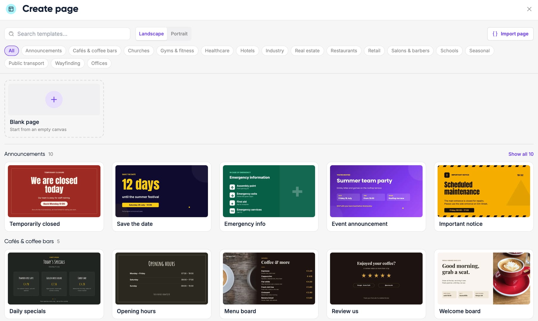 The template library when you create a page.